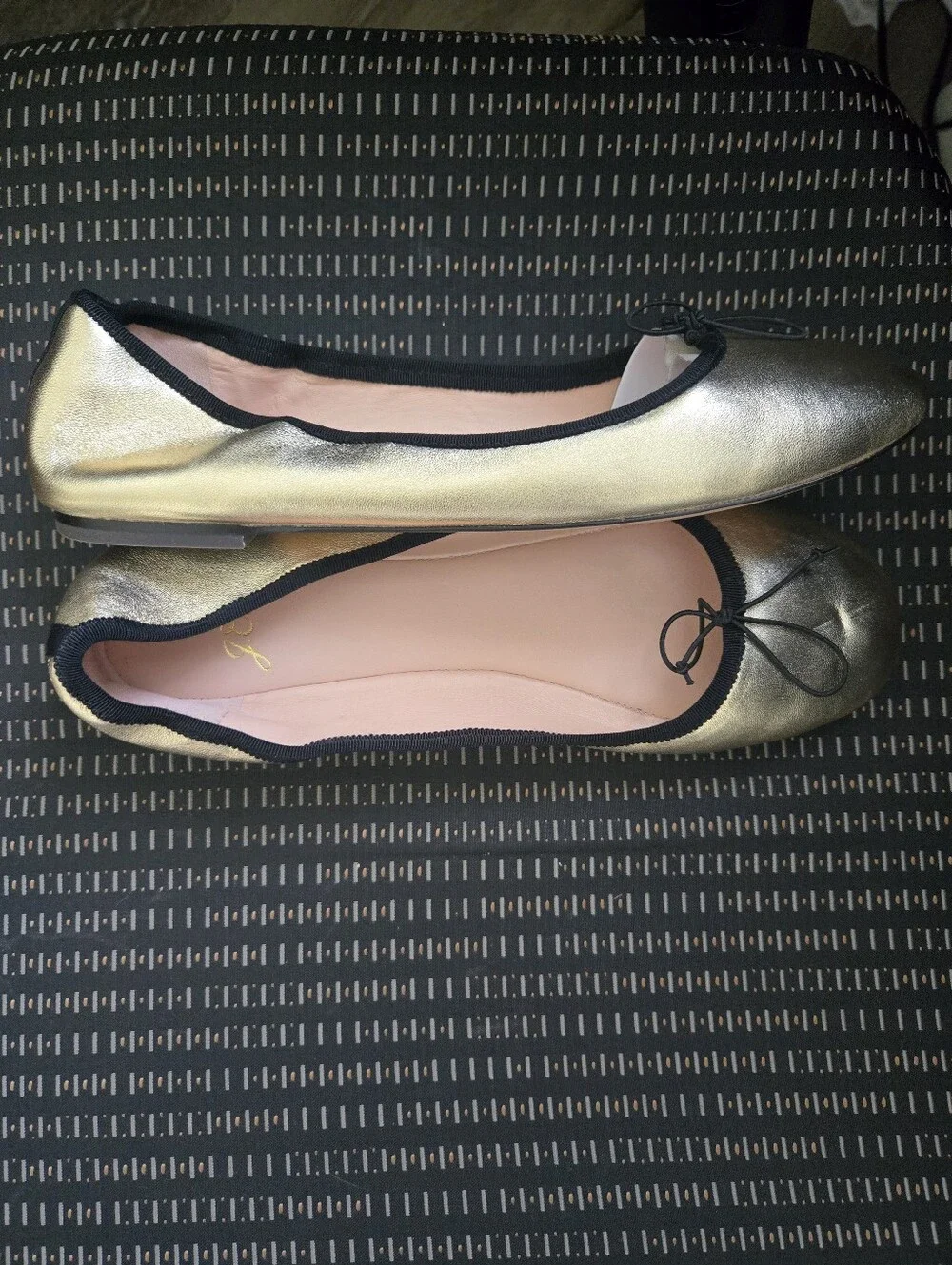 J. Crew Metallic Gold Ballet Flats with Black Trim